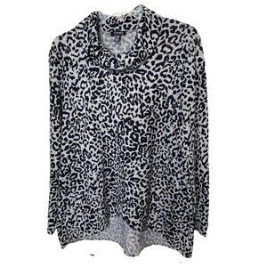 Jones New York Womens Cheetah Print High Low Turtleneck Sweater Size XL